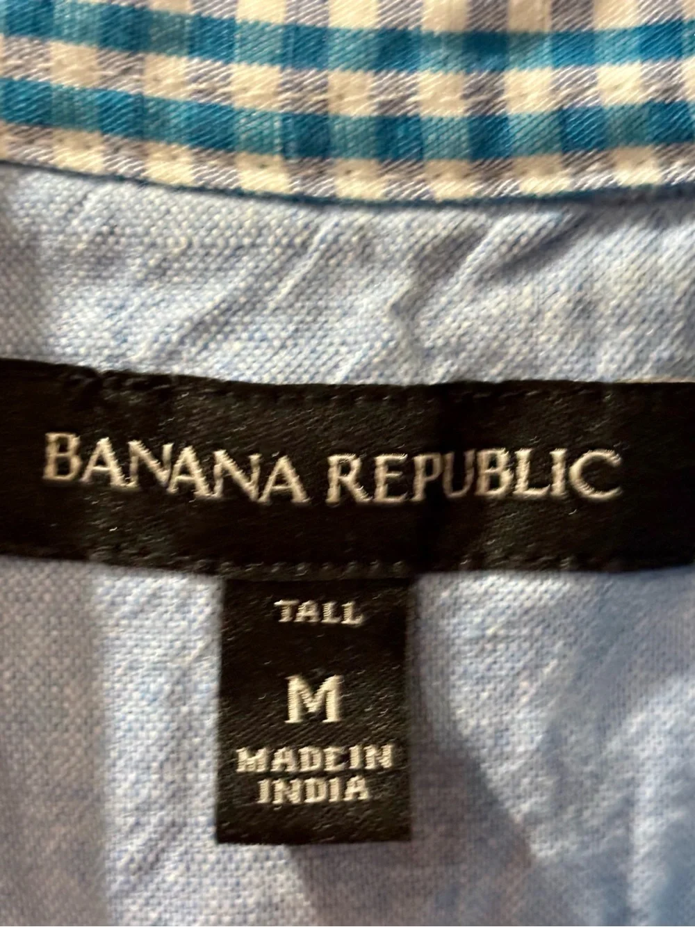 Banana Republic Teal and White Gingham Button-Down Shirt Size M-Tall